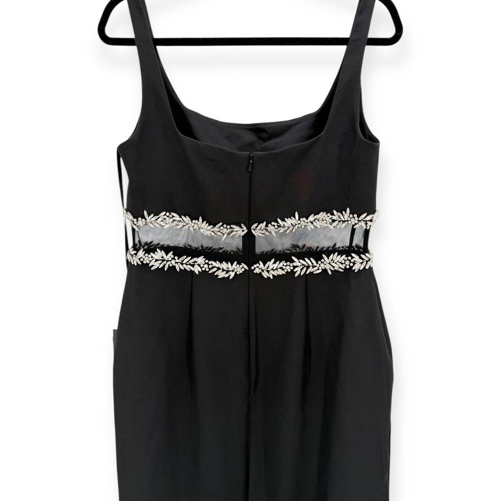 NWT Mac Duggal Black‎ Crepe Ruffle Hem Midi Dress With Jewel Detail - Size 8 - Picture 12 of 14